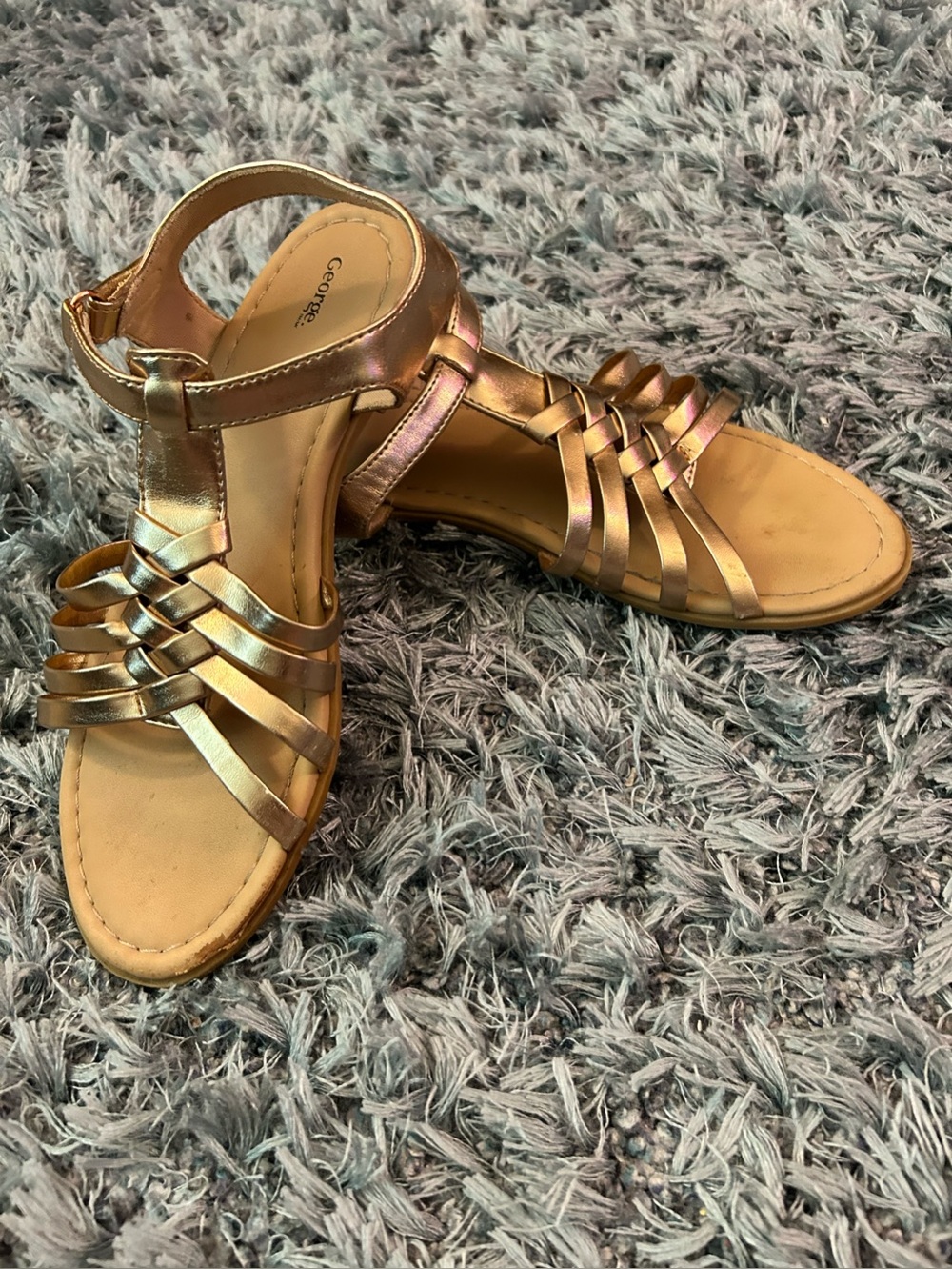 George Metallic Gold Strappy Girls Sandals with Velcro